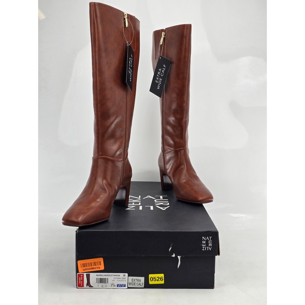 Naturalizer Nona Boots Womens 7.5 WW Saddle Tan Extra Wide Calf - New